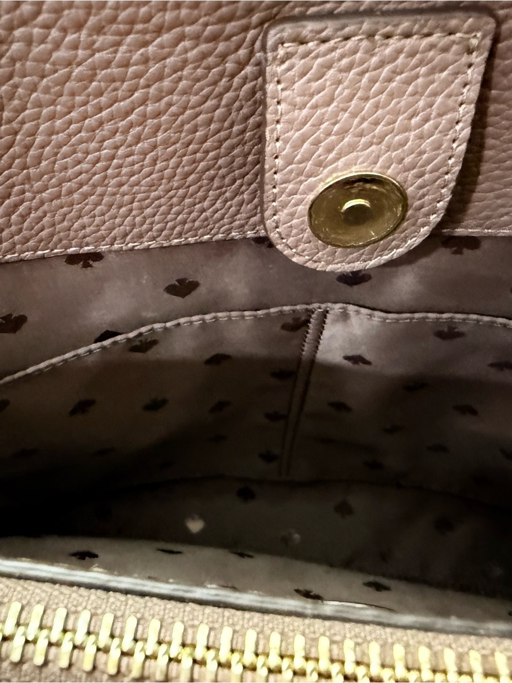 Kate Spade Mauve  & Dark Mauve Pebbled Leather Shoulder Bag 10 1/2” x 13”. - Picture 8 of 9